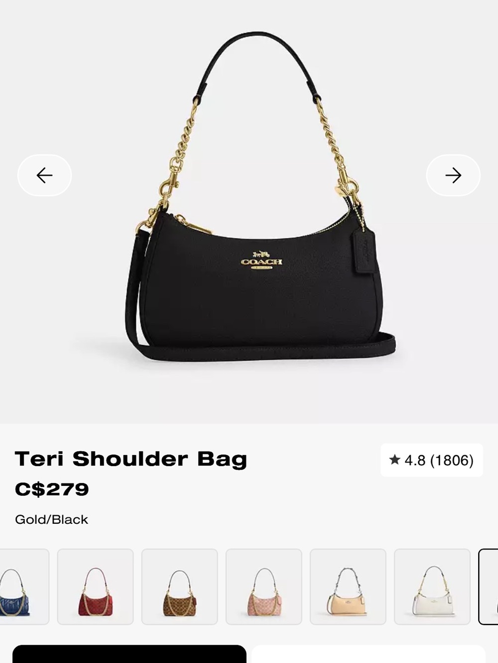Coach Black Shoulder Bag with Gold Hardware